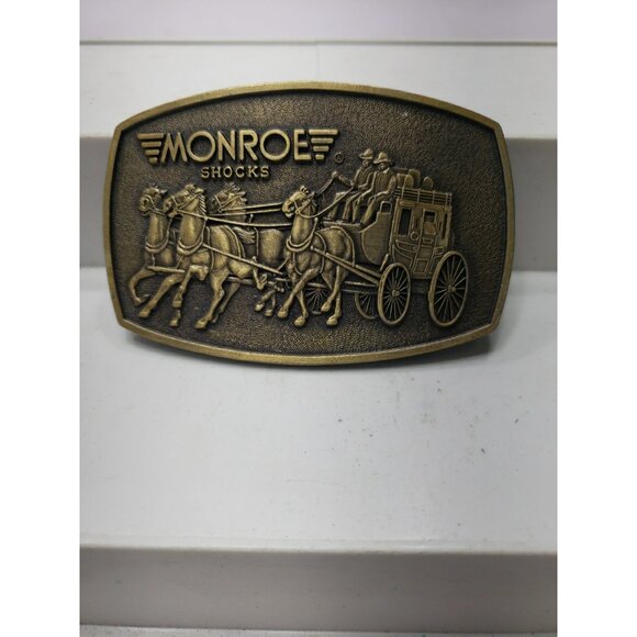 Vintage Monroe Shocks Stagecoach Horses Belt Buckle TASCO IND. DALLAS TEXAS - Picture 1 of 9
